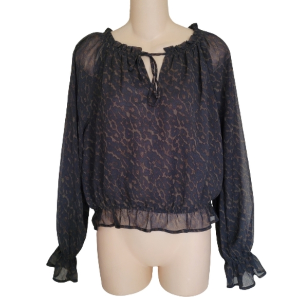 American Eagle Outfitters Tops - American Eagle Black Cheetah Print Sheer Long Sleeve Blouse Size Women's Small